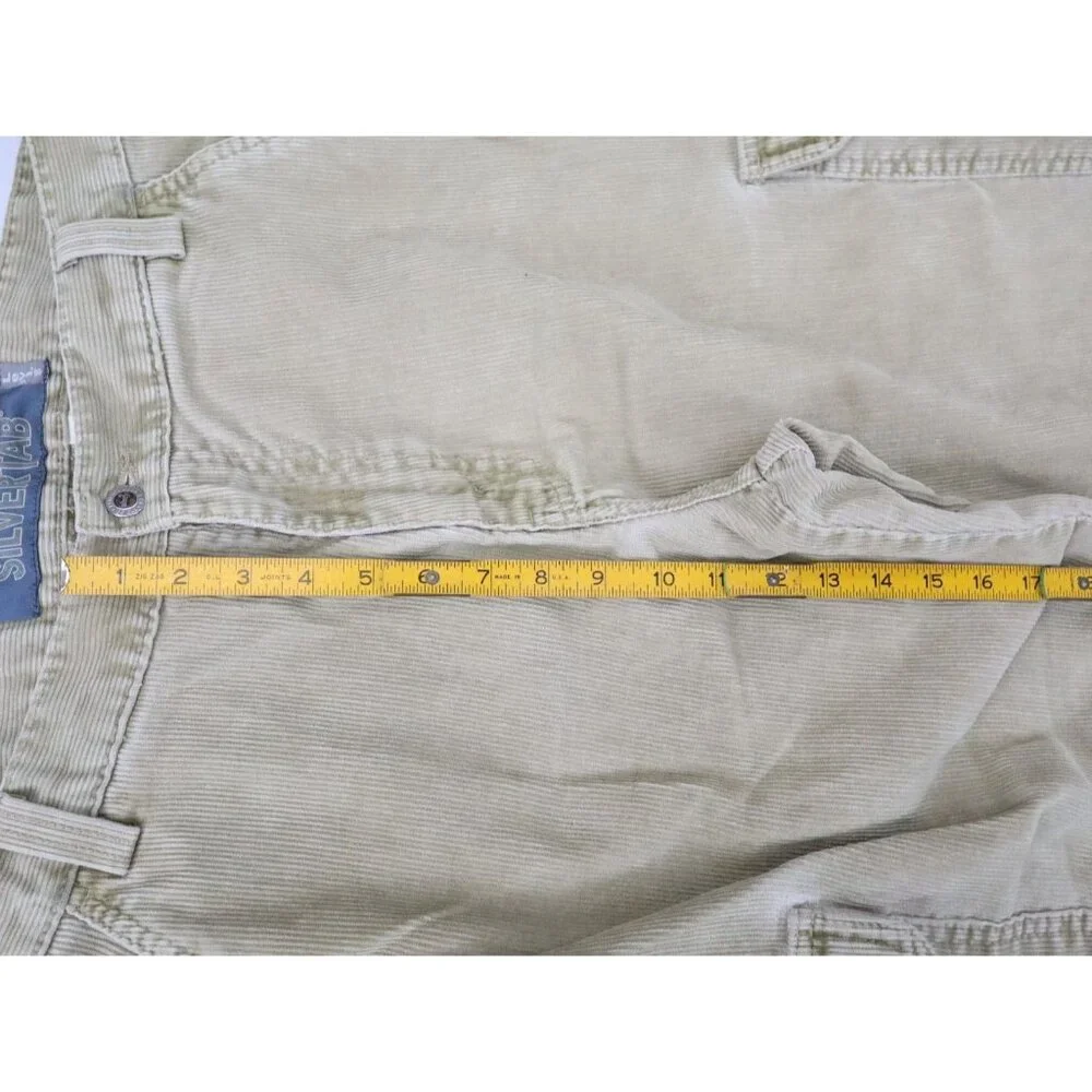 VTG Levis 90's SilverTab Pants Mens 32x30 Beige Corduroy Cargo Baggy Skater READ